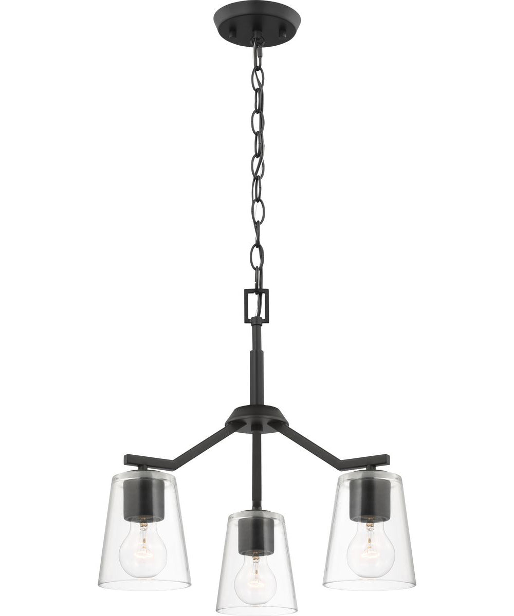 Vertex 3-Light Clear Glass Convertible Chandelier Matte Black