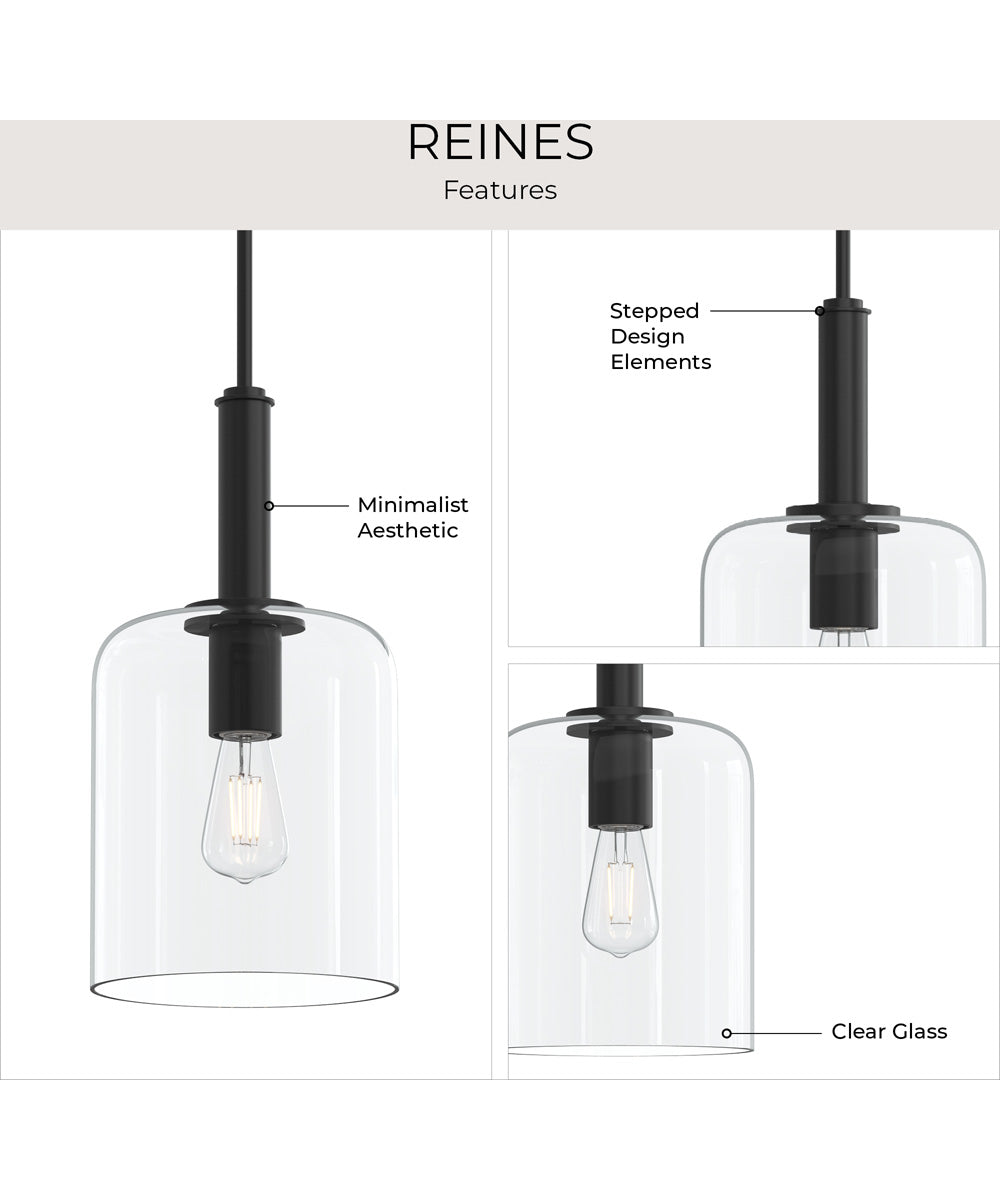 Reines 1-Light Pendant with Clear Glass Shade Matte Black