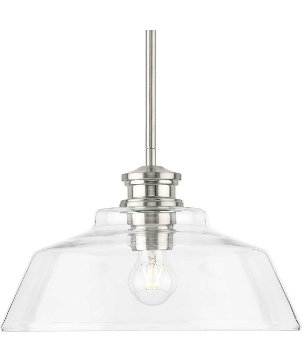 Singleton 1-Light 14" Farmhouse Medium Pendant Light with Clear Glass Shade Brushed Nickel