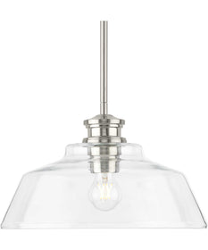 Singleton 1-Light 14" Farmhouse Medium Pendant Light with Clear Glass Shade Brushed Nickel