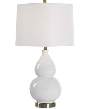 Ceramic Gourd Table Lamp in White with White Linen