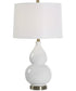 Ceramic Gourd Table Lamp in White with White Linen