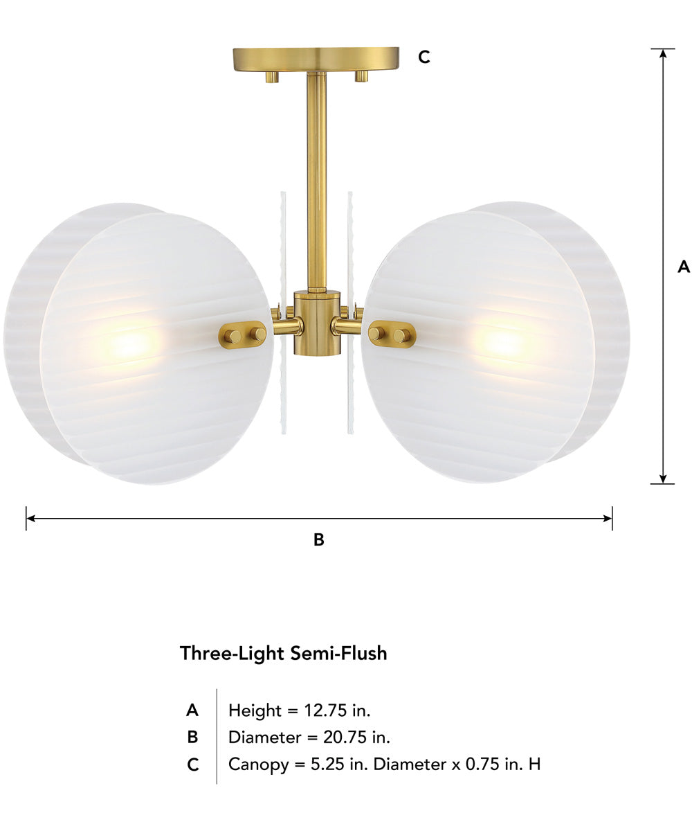Sky Fall 3 Light Semi Flush Mount Brushed Gold