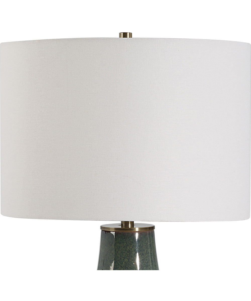 Ceramic Table Lamp in Blue-Green with White Linen