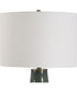 Ceramic Table Lamp in Blue-Green with White Linen