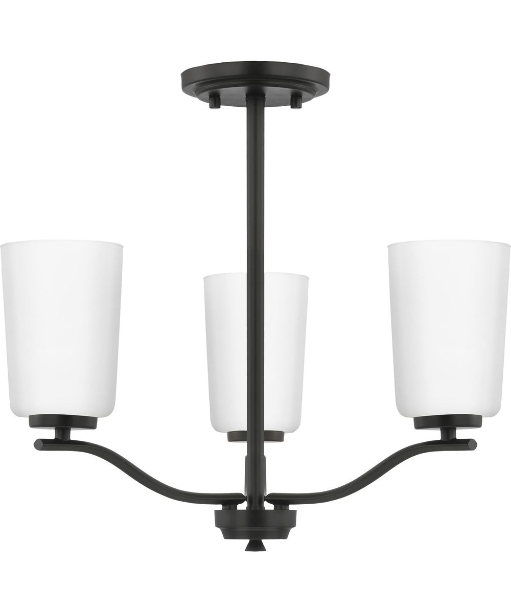 Adley 3-Light Etched White Glass Semi-Flush Convertible Light Matte Black