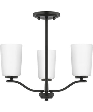 Adley 3-Light Etched White Glass Semi-Flush Convertible Light Matte Black