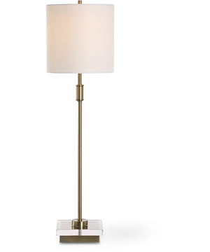Metal Buffet Lamp in Antique Brass with White Linen