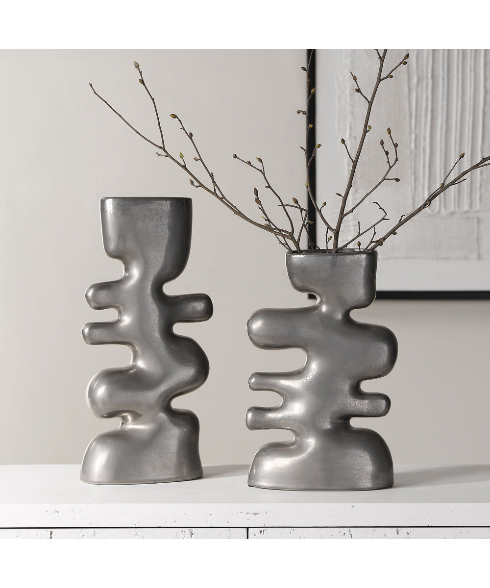 Free Flowing Nickel Vases Set of 2