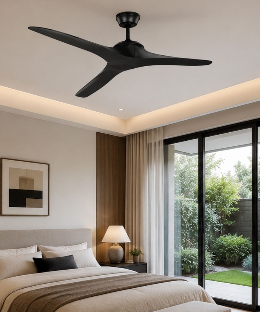 60" Edge Coastal 3-Blade Indoor/Outdoor Ceiling Fan Midnight Black Finish with Remote