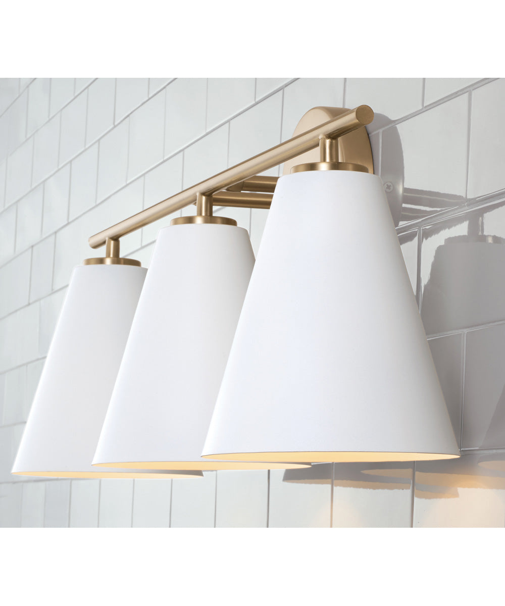 Charlie 3-Light Vanity Matte Brass and White