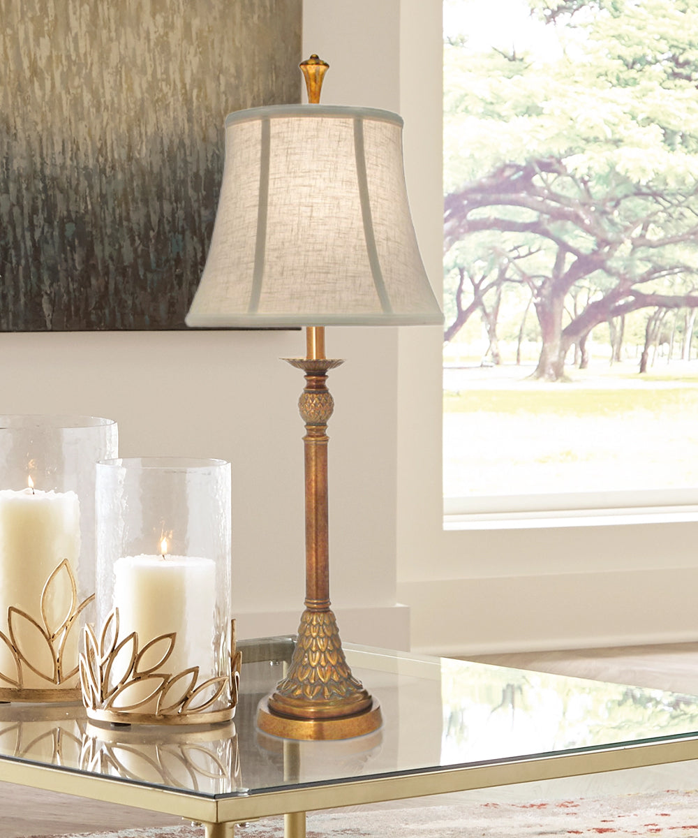 34"H Polished Honey Brass Signature by Stiffel Buffet Lamp, 3-Way