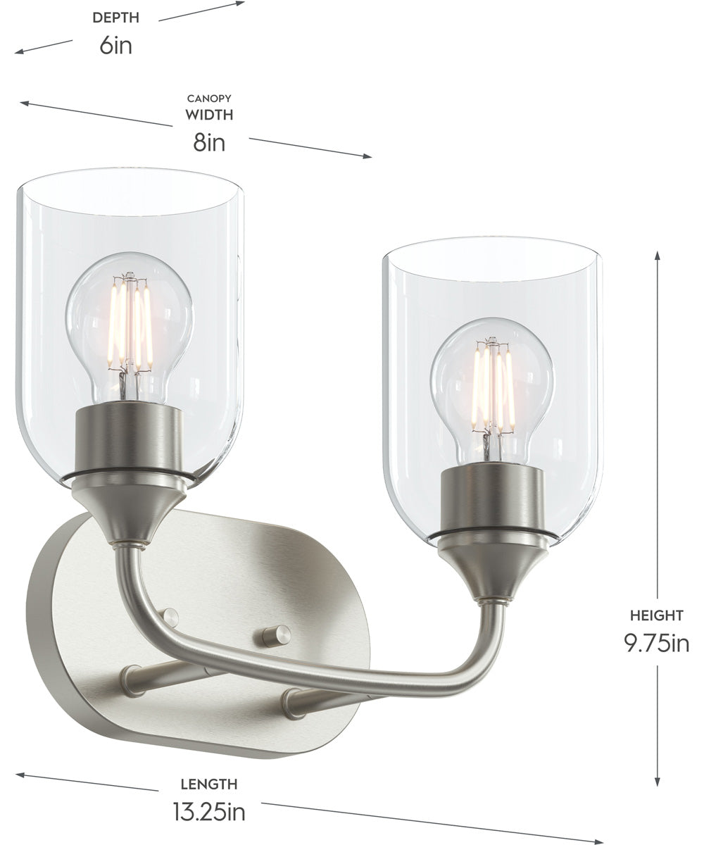 Ilia 2-Light Bath Vanity with Clear Glass Shade Brushed Nickel