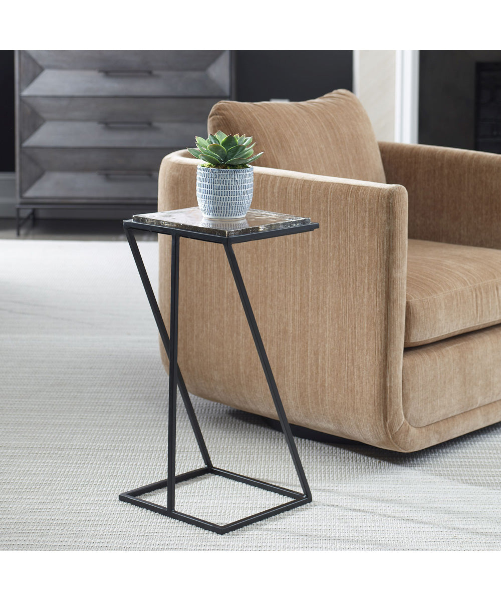 Accent Table in Black with Thick Glass Top