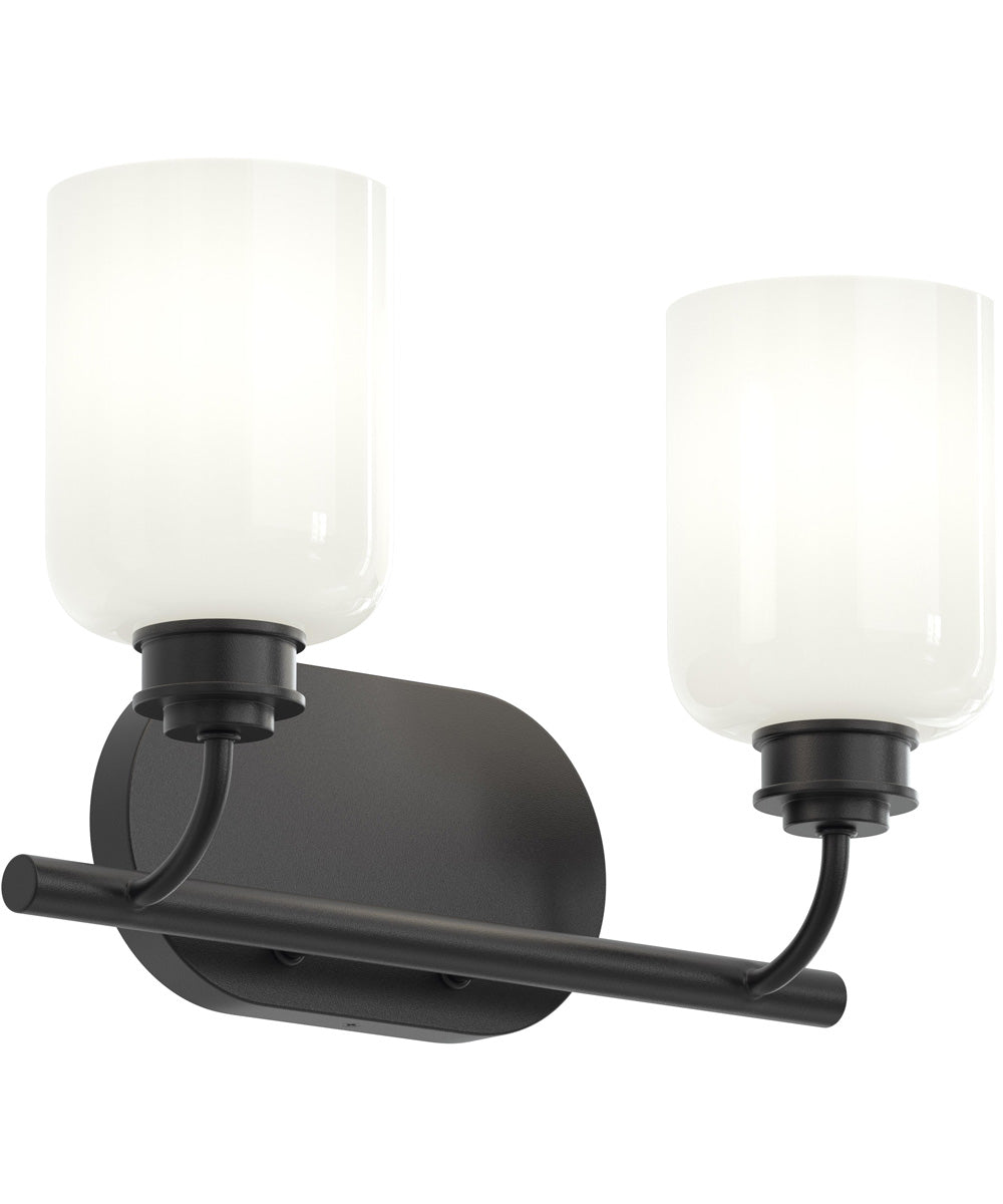 Reines 2-Light Bath Vanity with Opal Glass Shades Matte Black