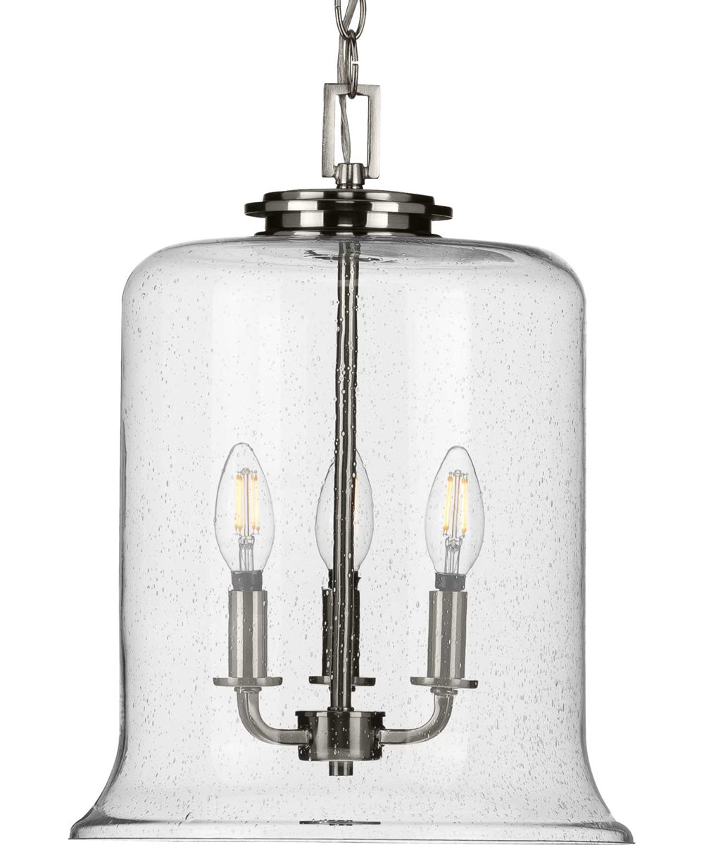 Winslett 3-Light Clear Seeded Glass Coastal Pendant Light Brushed Nickel