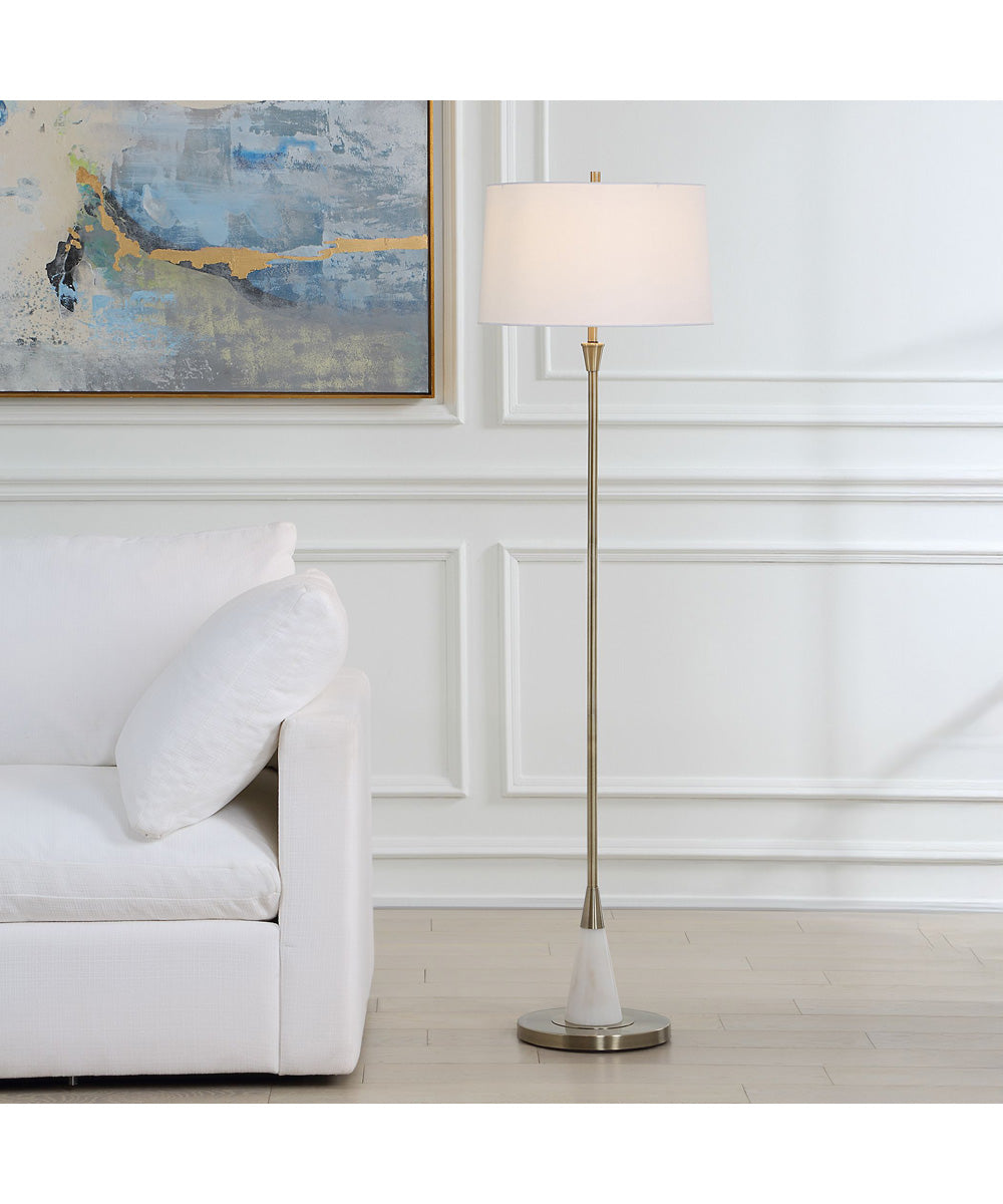 1-Light Floor Lamp with White Marble Base in Antique Brass