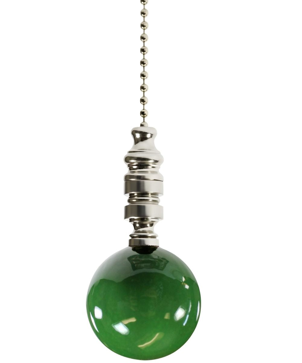 Brushed Nickel 40mm Hunter Green Ceramic Ball Fan Pull 2.25"h