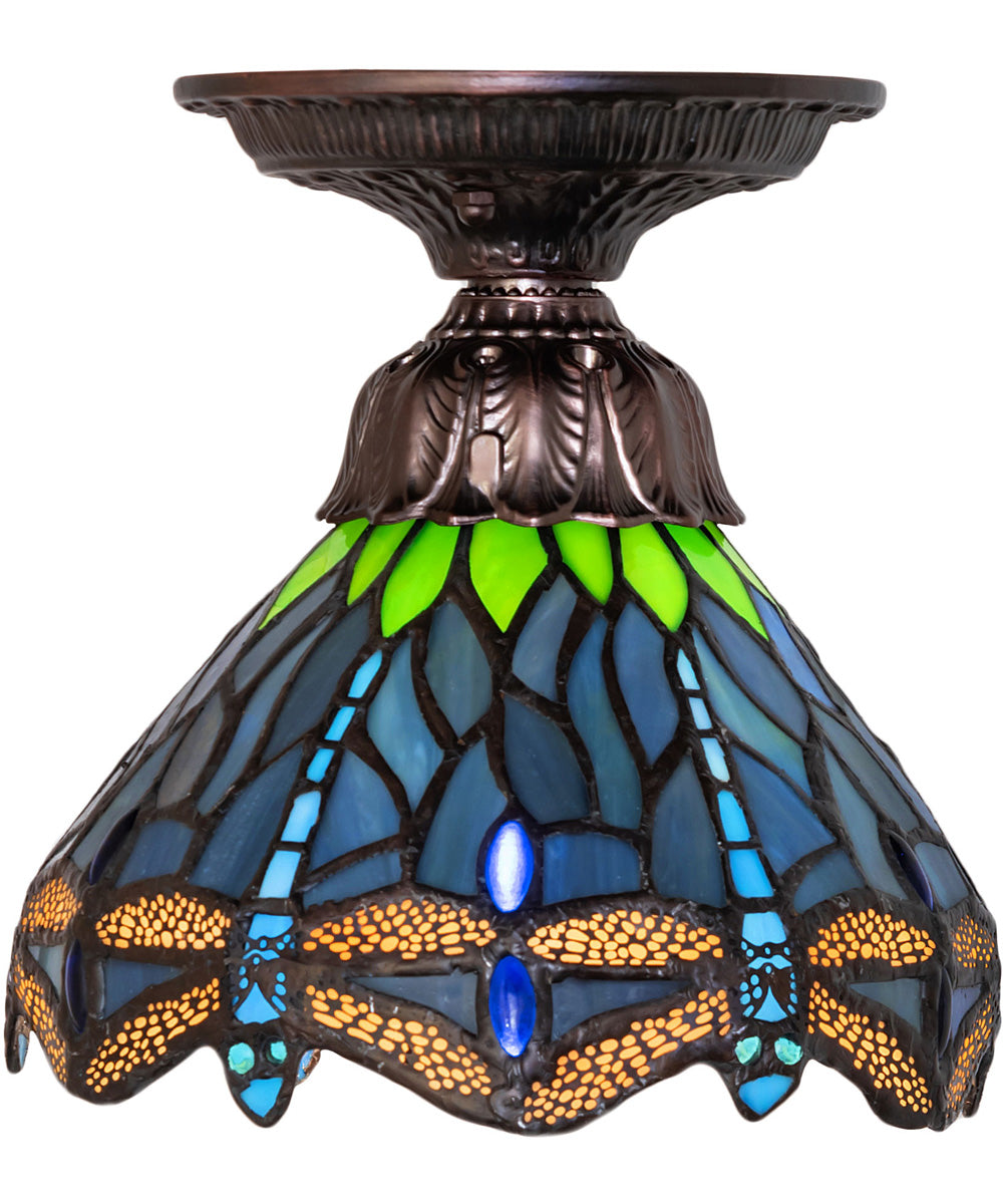 7" Wide Tiffany Hanginghead Dragonfly Flushmount Ceiling Light