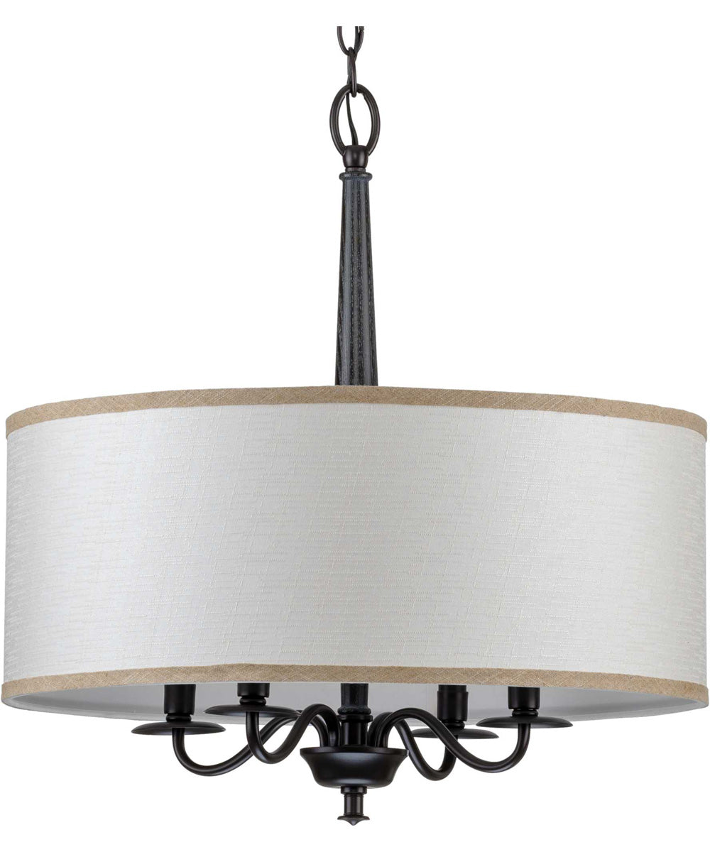 Durrell 4-Light Sailcloth Linen Fabric Shade Coastal Chandelier Light Matte Black