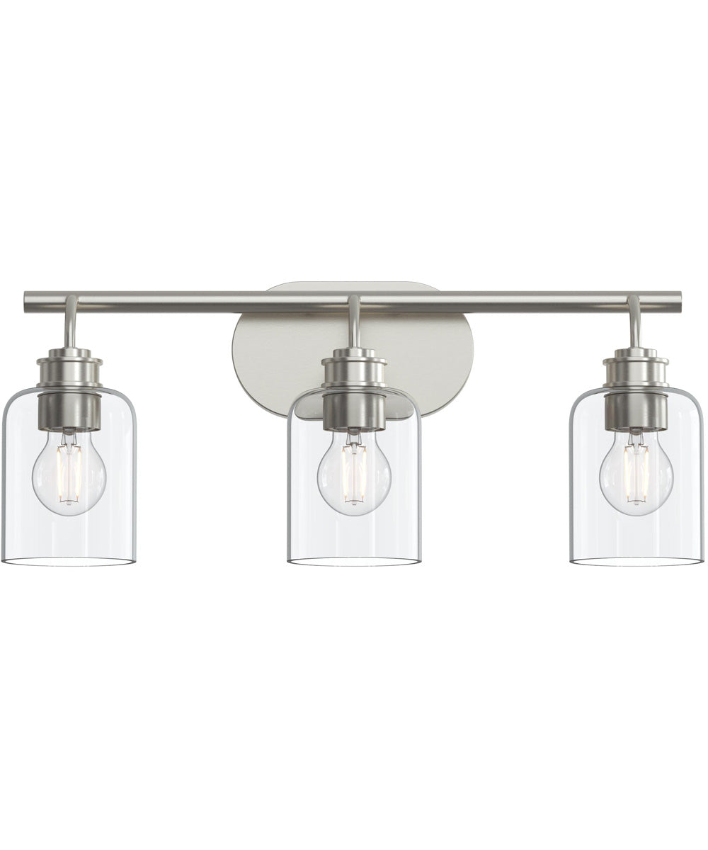 Reines 3-Light Bath Vanity with Clear Glass Shades Brushed Nickel