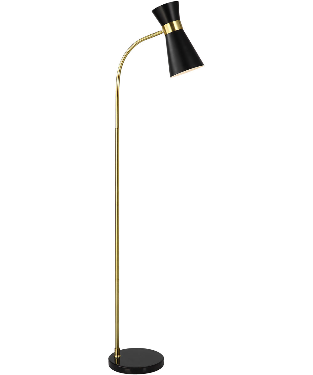 Floor Lamp in Gold with Black Marble and Black Metal