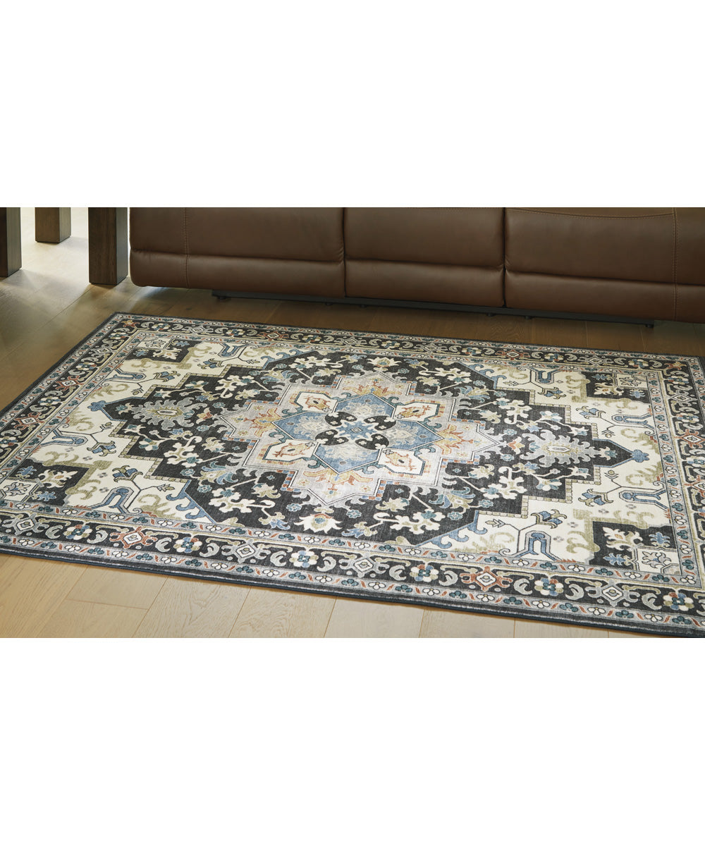 Leningston Washable Medium Rug Black/Cream/Blue