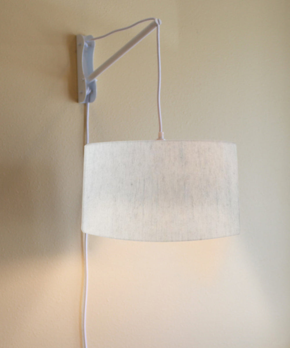 18"W MAST Plug-In Wall Mount Pendant 2 Light White Cord/Arm with Diffuser Textured Oatmeal Shade