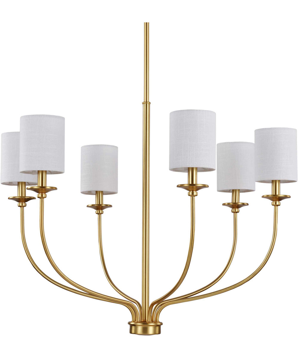 Bonita 6-Light White Linen Fabric Shade Luxe Chandelier Light Satin Brass