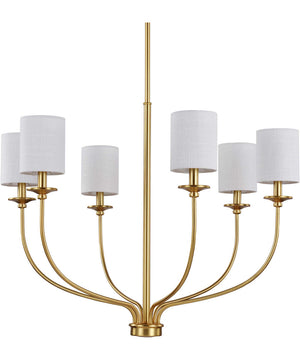 Bonita 6-Light White Linen Fabric Shade Luxe Chandelier Light Satin Brass
