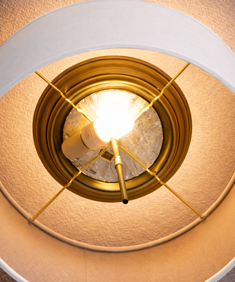 Moderne Flush Mount Conversion Kit 18"w White Linen  Shallow Drum Lampshade