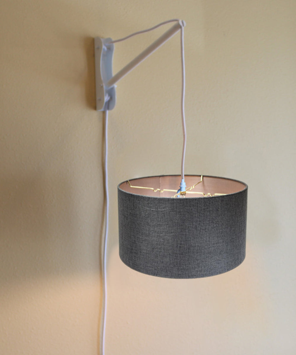 14"W MAST Plug-In Wall Mount Pendant 2 Light White Cord/Arm with Diffuser Granite Gray Shade