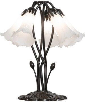 16" High White Tiffany Pond Lily 5 Light Table Lamp
