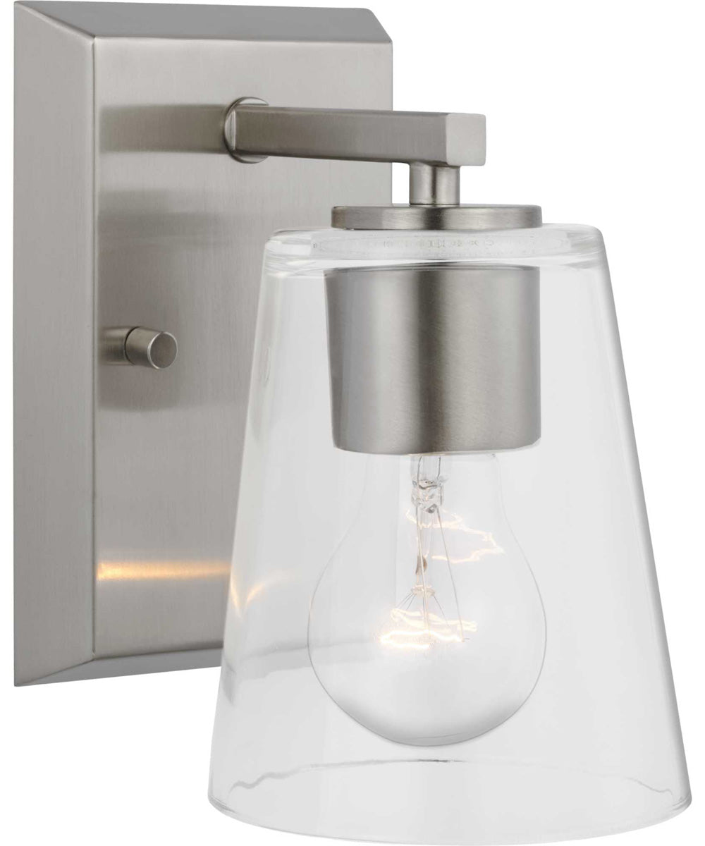 Vertex 1-Light Clear Glass Contemporary Bath Light Brushed Nickel