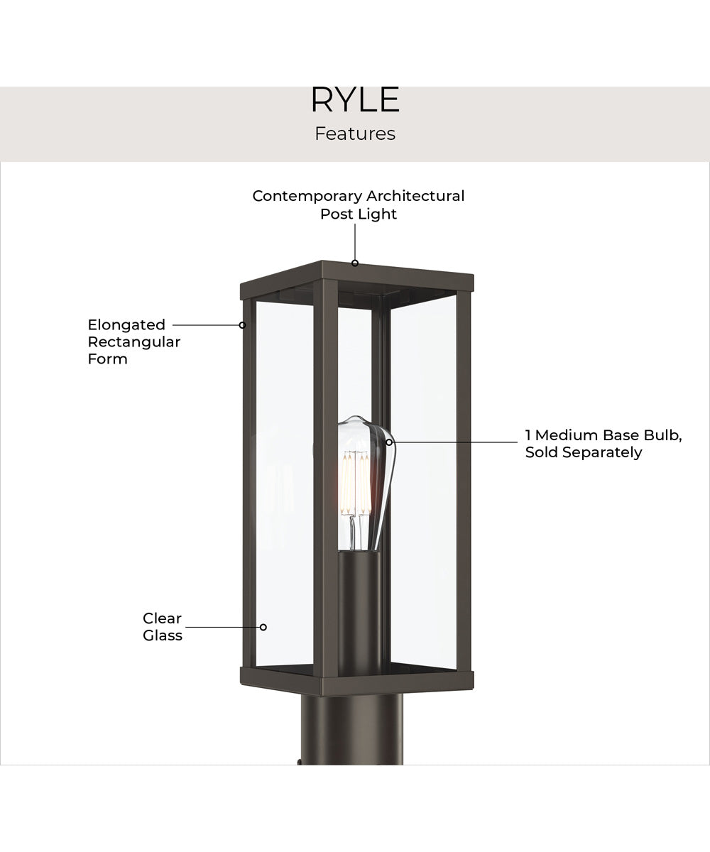 Ryle 1-Light Post Mount Lantern with Clear Glass Panels Antique Bronze