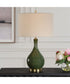 Ceramic Table Lamp with Emerald Green Glaze and Beige Linen