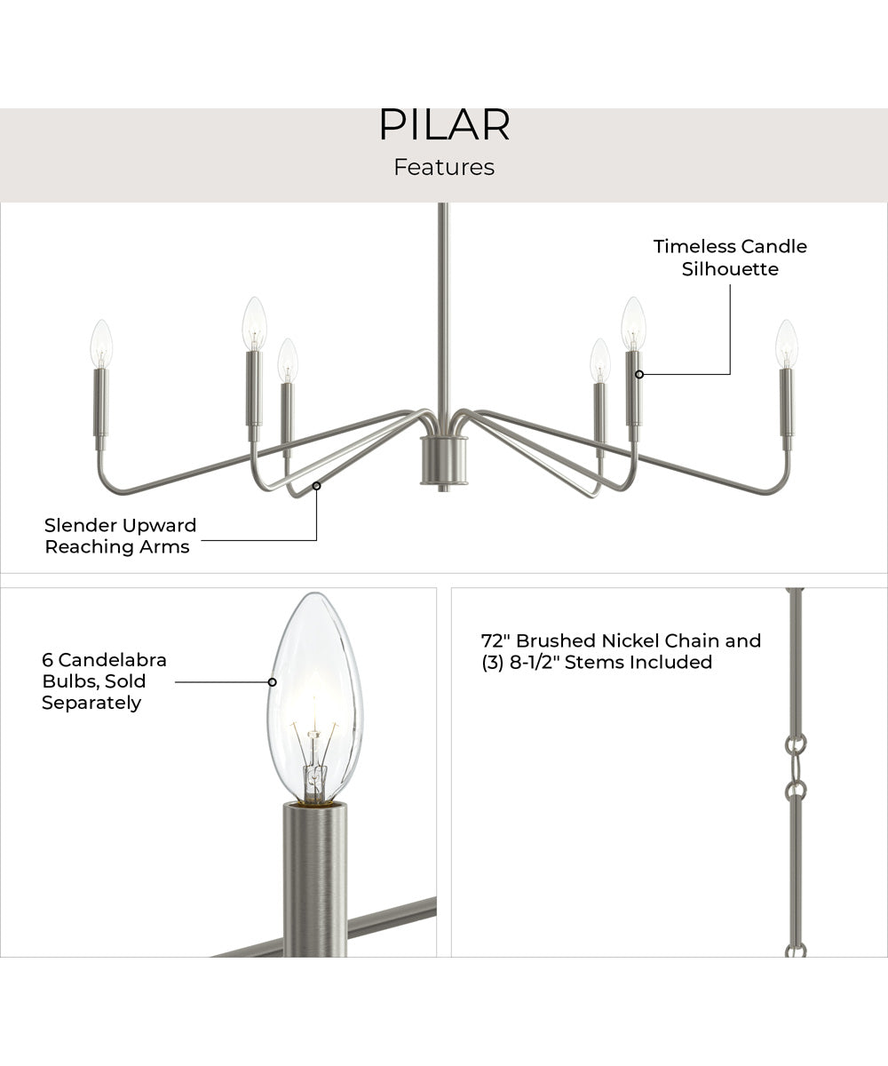 Pilar 6-Light Chandelier Brushed Nickel
