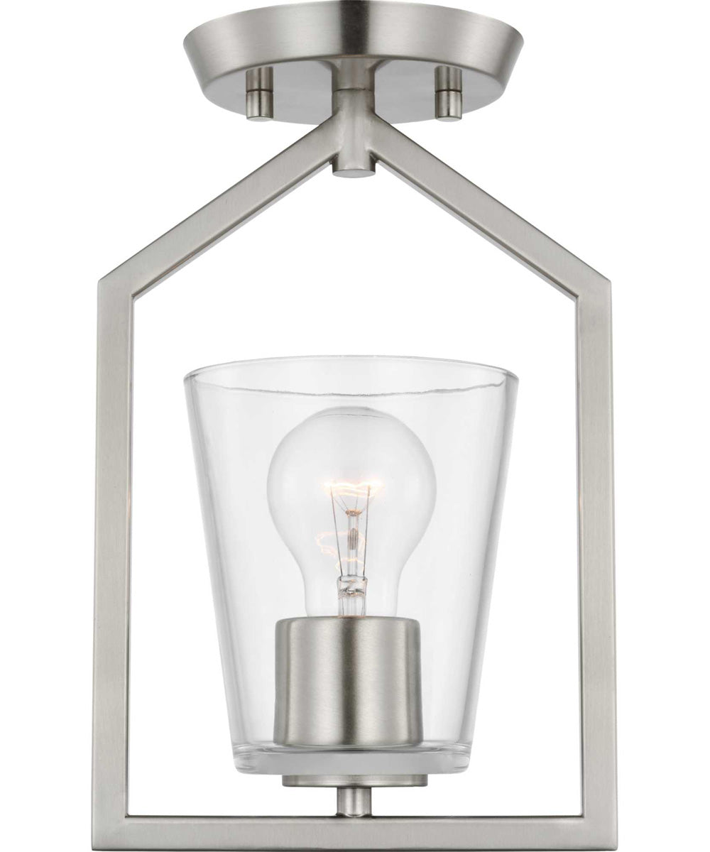 Vertex 1-Light Clear Glass Contemporary Semi-Flush Mount Brushed Nickel