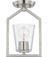 Vertex 1-Light Clear Glass Contemporary Semi-Flush Mount Brushed Nickel