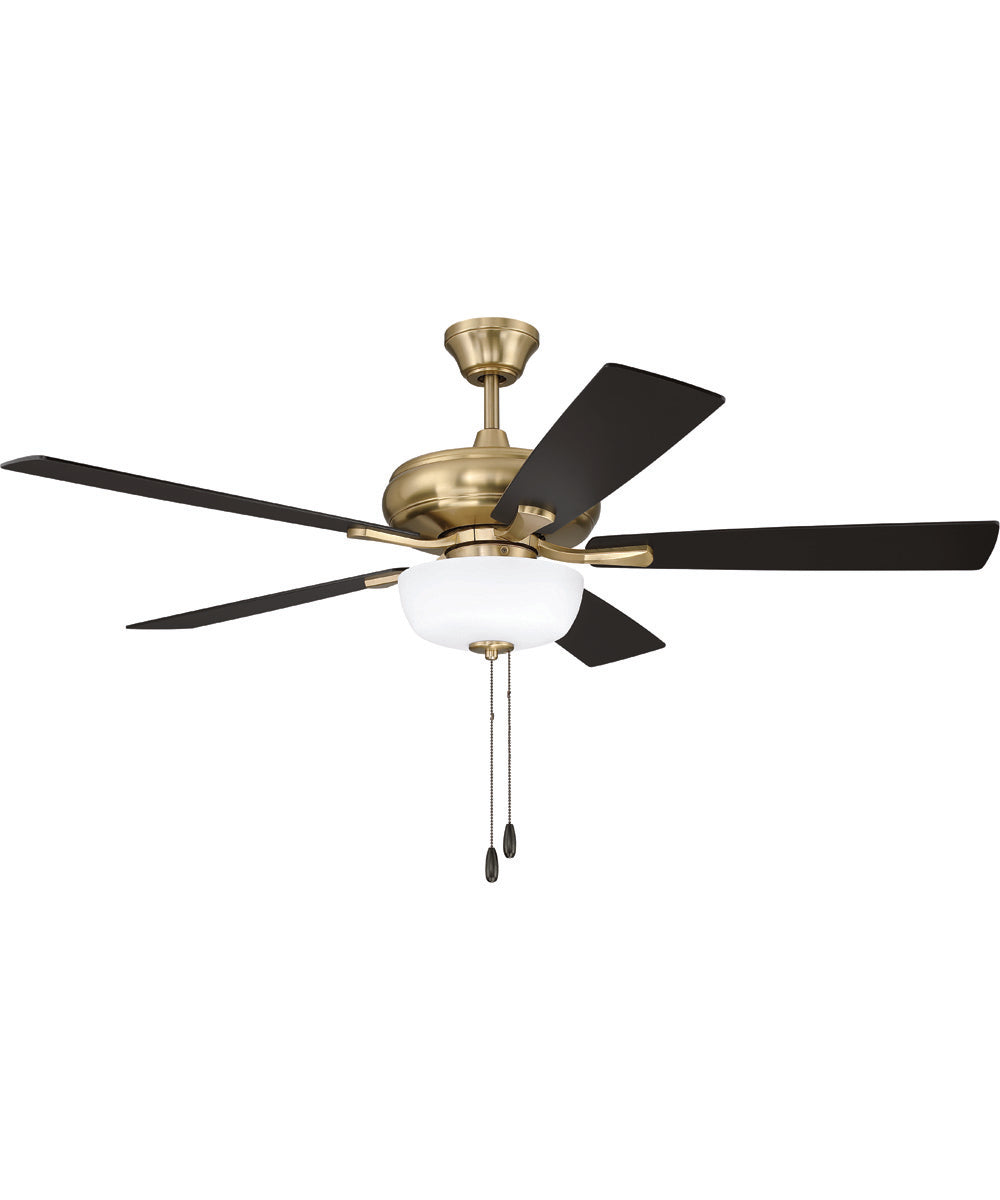 EOS 2 Light Frosted White Bowl 52" Ceiling Fan 2-Light Fan Satin Brass