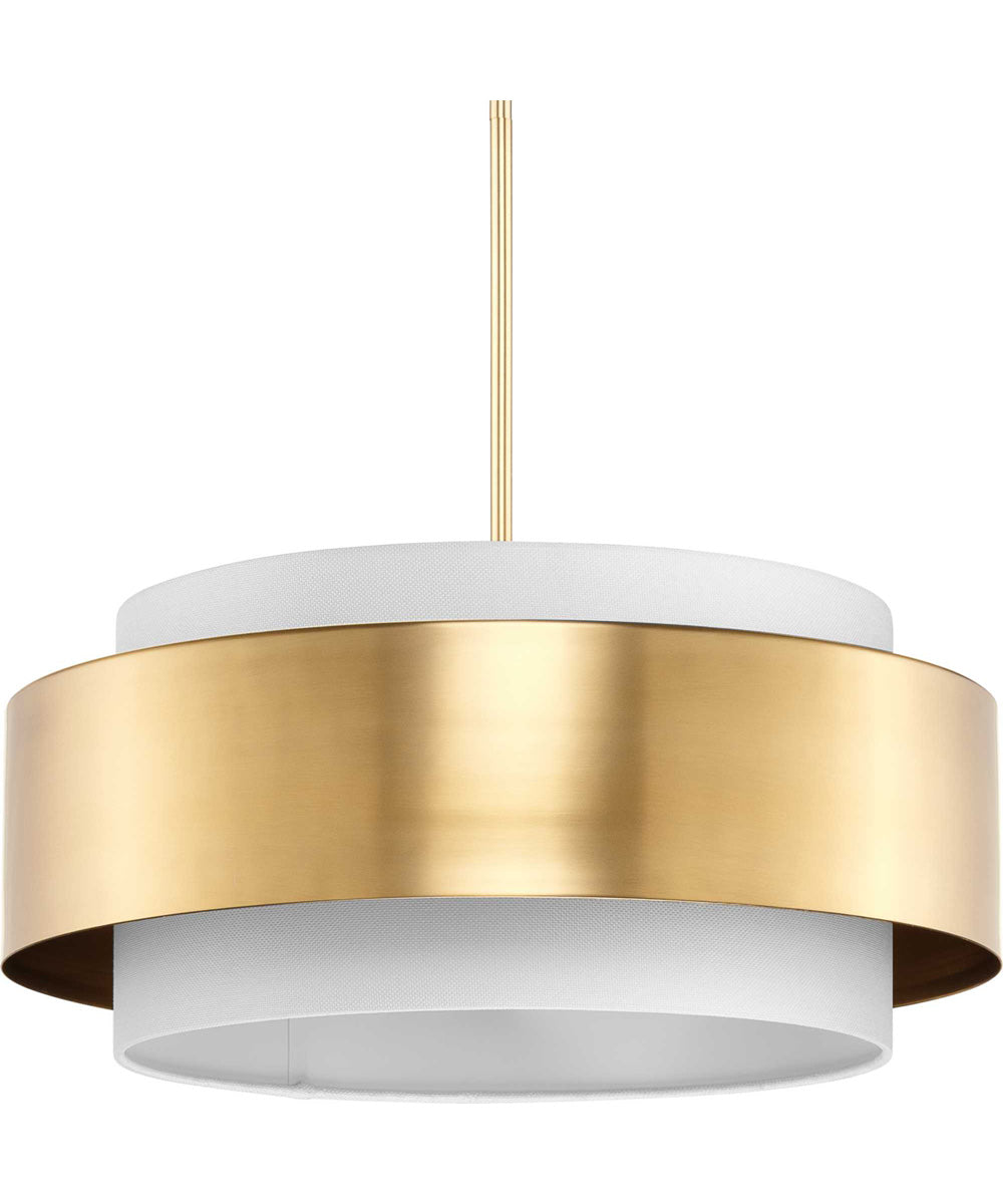 Silva 3-Light White Linen Shade Pendant Brushed Bronze