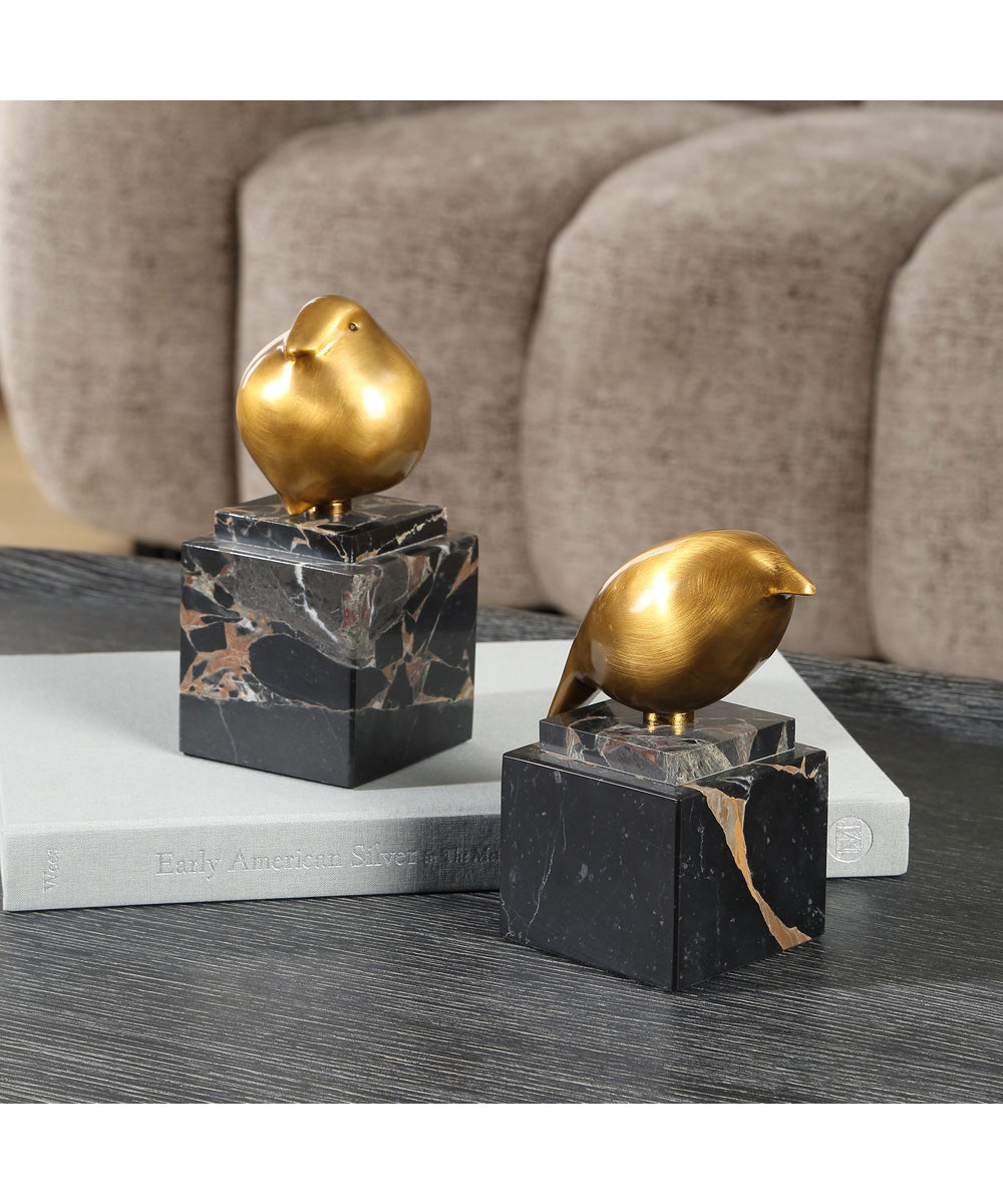 Golden Finch Bird Figurines Set of 2