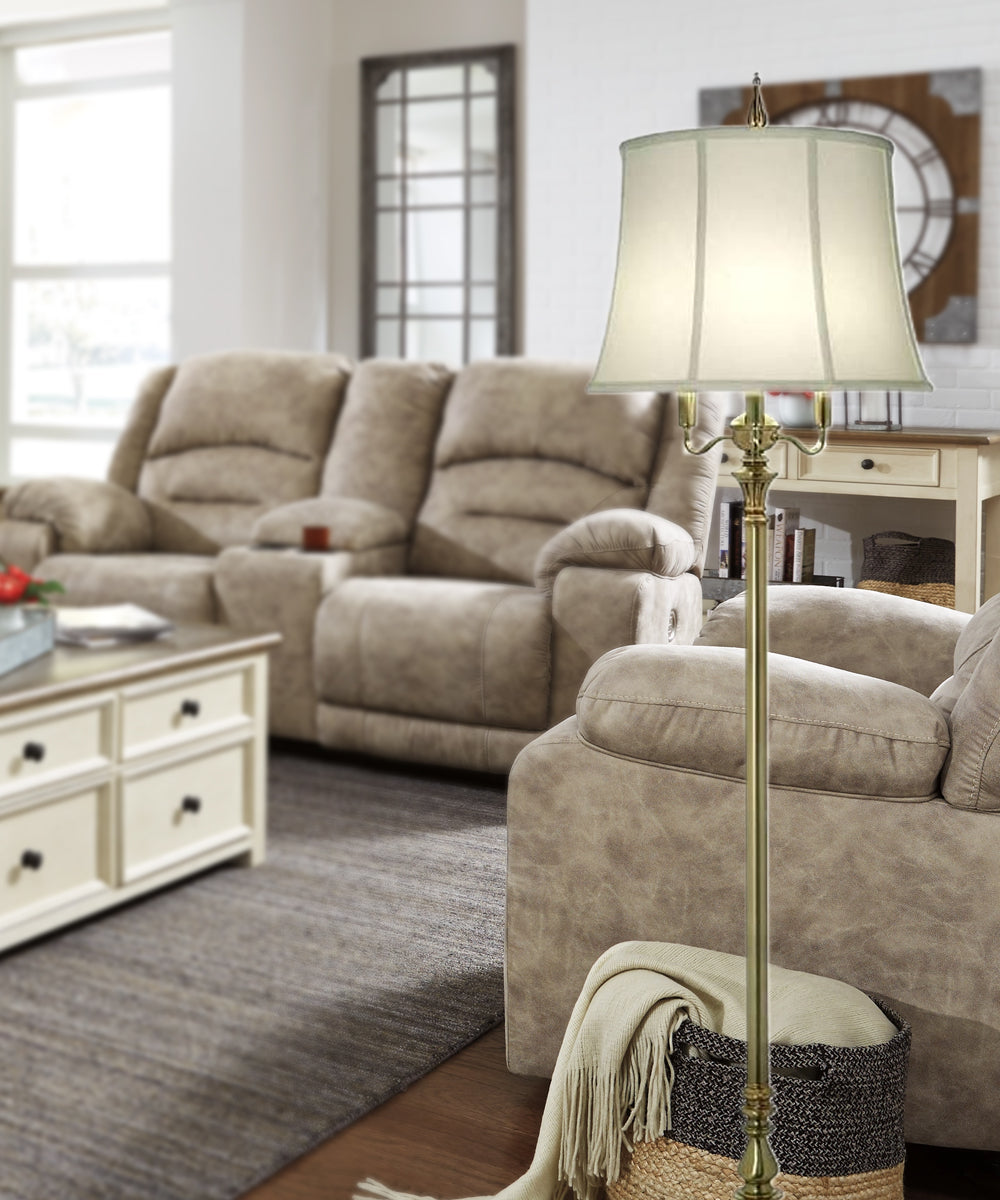 67"H Antique Brass Signature by Stiffel Floor Lamp, 3-Way