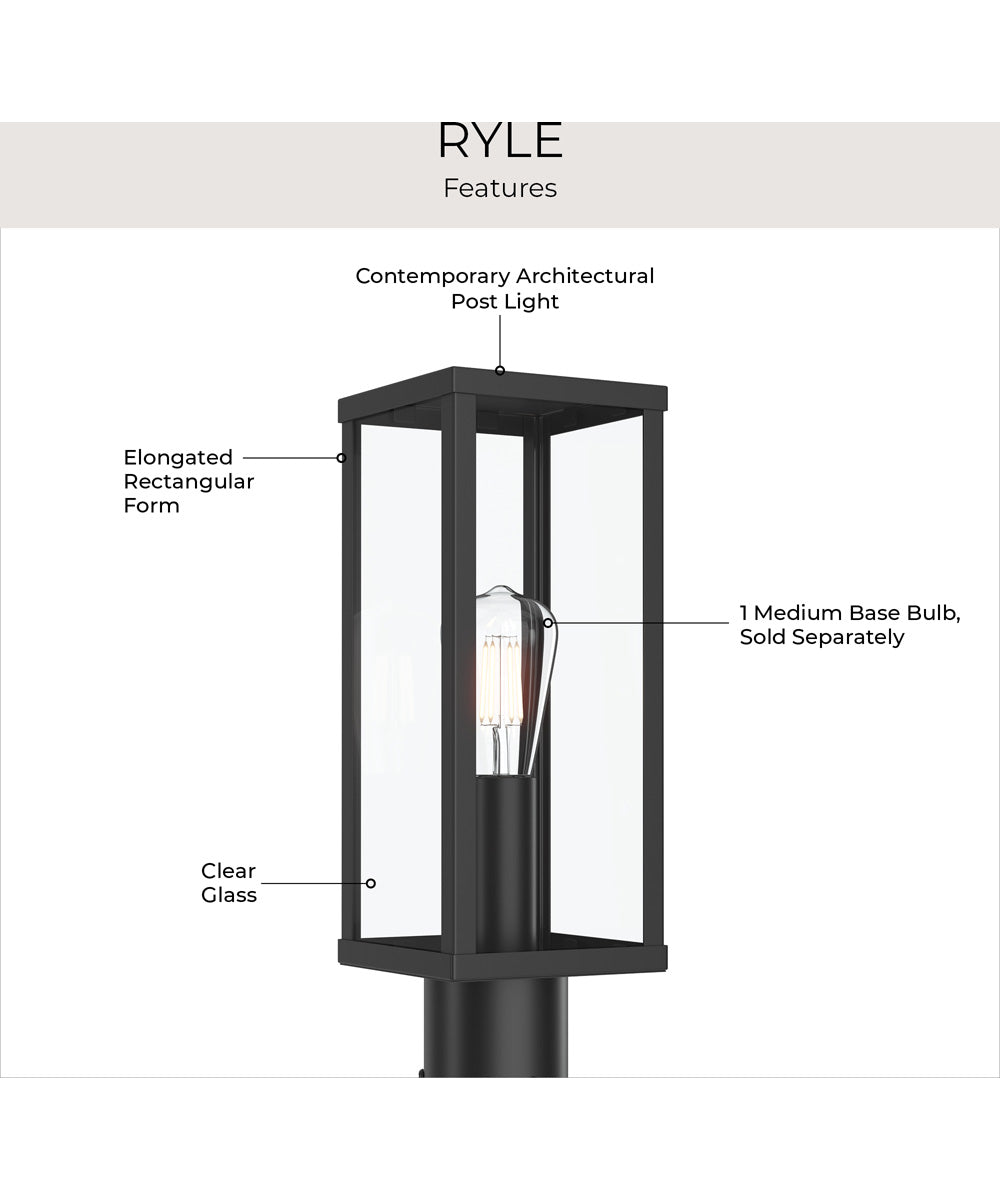 Ryle 1-Light Post Mount Lantern with Clear Glass Panels Matte Black