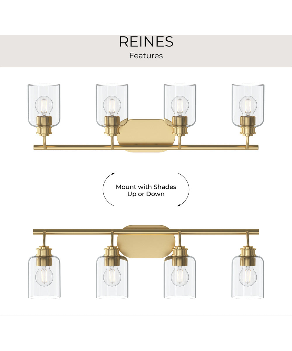 Reines 4-Light Bath Vanity with Clear Glass Shades Brushed Gold