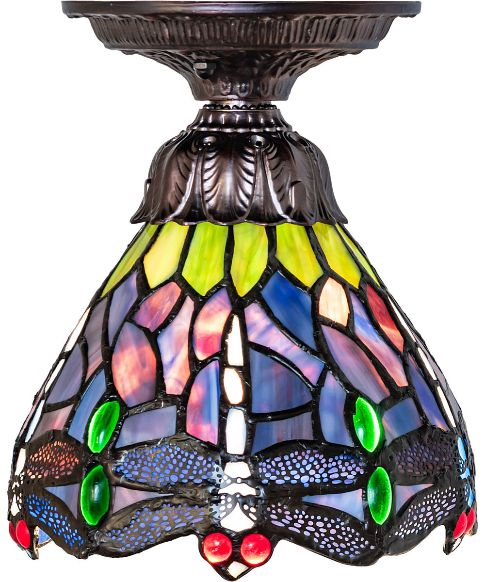 7" Wide Tiffany Hanginghead Dragonfly Flushmount Light