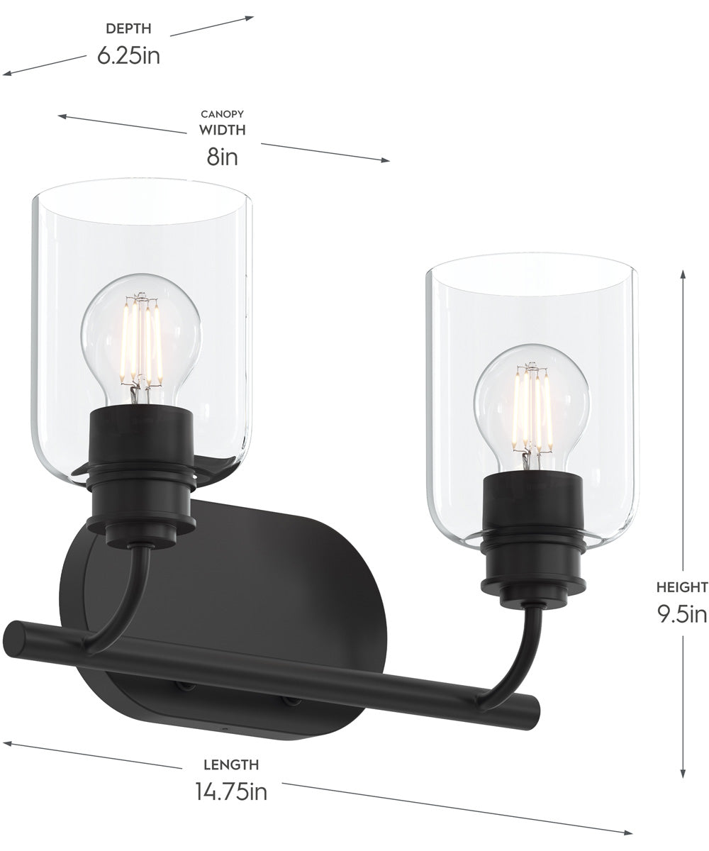 Reines 2-Light Bath Vanity with Clear Glass Shades Matte Black