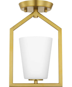 Vertex 1-Light Etched White Contemporary Semi-Flush Mount Brushed Gold