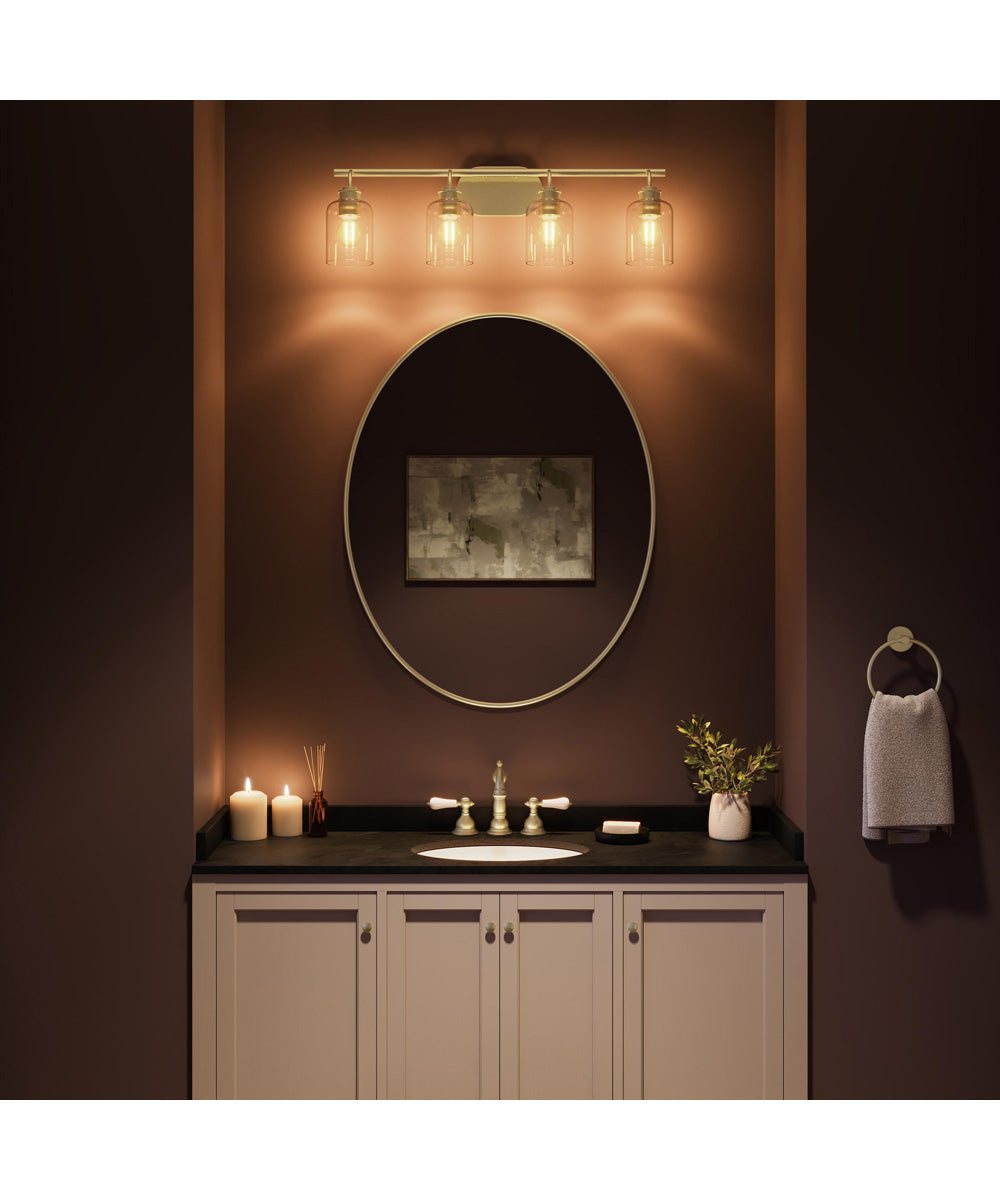 Reines 4-Light Bath Vanity with Clear Glass Shades Brushed Gold