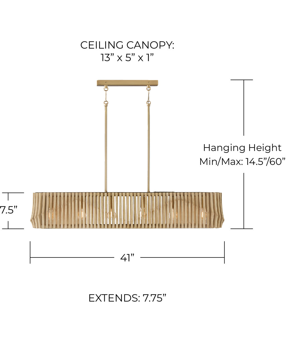 Archer 6-Light-Linear Chandelier Blonde Wood and Matte Brass